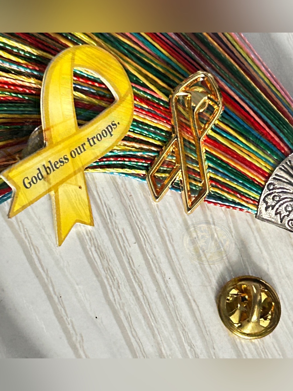 Vintage Yellow Ribbon Pin Set - Support Our Troops PAIR EUC